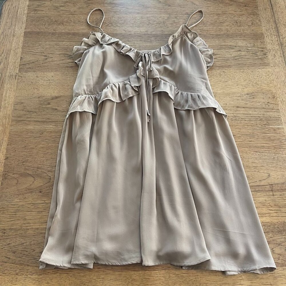 Abercrombie & Fitch Women's Taupe Large Tall Faux Tie  Ruffle Trim Mini Dress